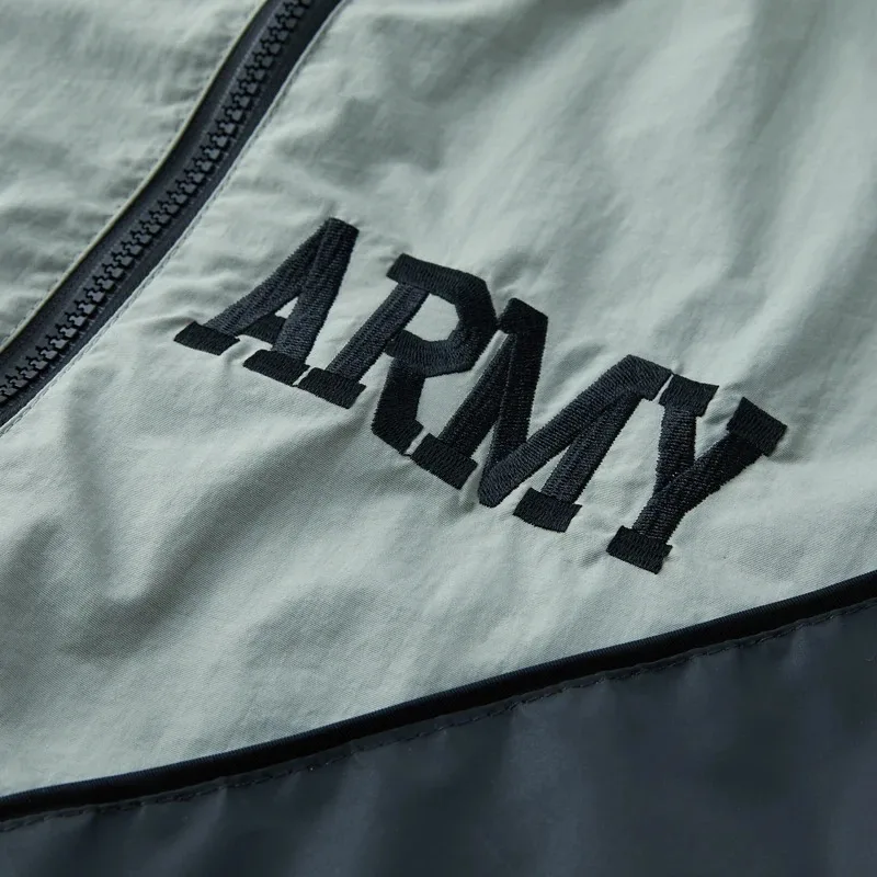 Vintage Bomber Jackets for Men's Spring Autumn Training Coat Vibe Wind Reflective Hooded Quick-drying Male Grayish Green Jackets - Image 6