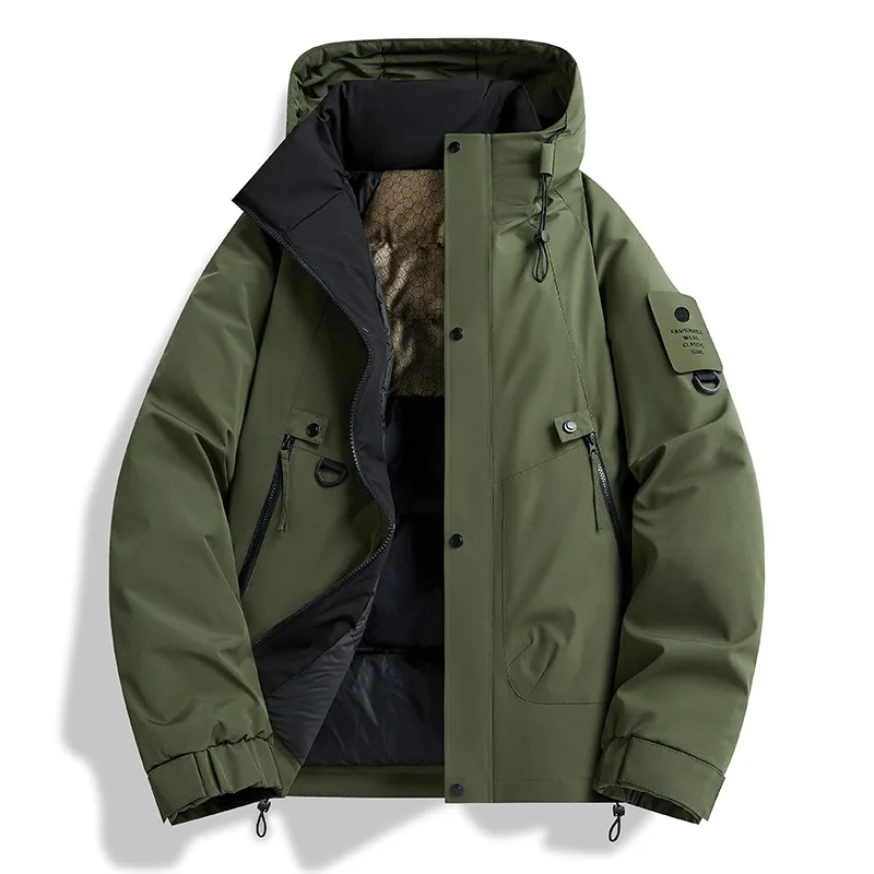 Winter Thickened Hooded Cotton Jacket Outdoor Waterproof Magic Tape Arm Badge Warm Multi-pocket Waterproof Coat for Men - Image 4
