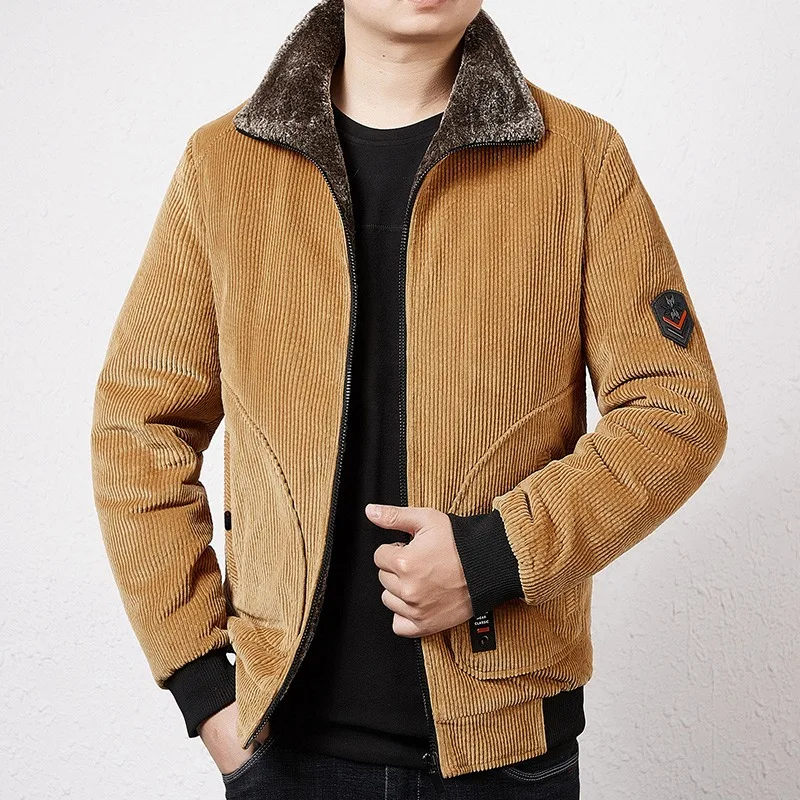 Winter Jacket Men's Male Thermal Windbreaker Plus Size Men's Warm Winter Corduroy Jackets and Coats Fur Collar Casual Outwear