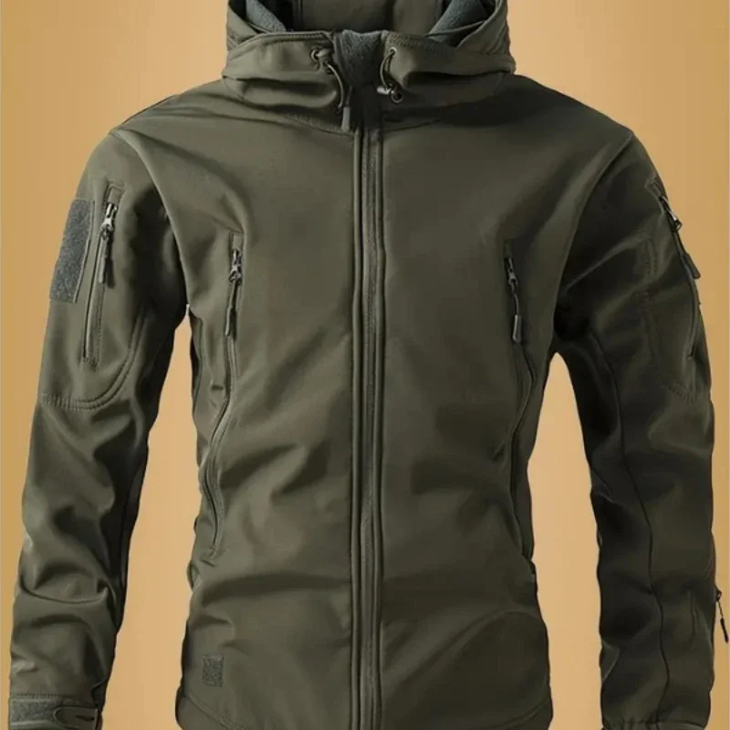 Men's Winter Softshell Waterproof Jackets Male Hoodie Coat Fishing Hiking Camping Climbing Skiing Fashionable, Versatile Outdoor - Image 2