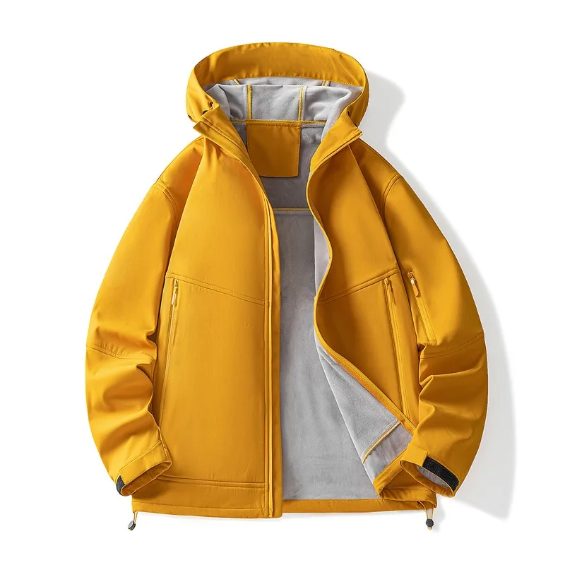 New Soft Shell Fleece Jacket for Men's Outdoor Waterproof Windproof Hooded Jacket Men's Hiking Casual Camping Climbing Jackets - Image 3