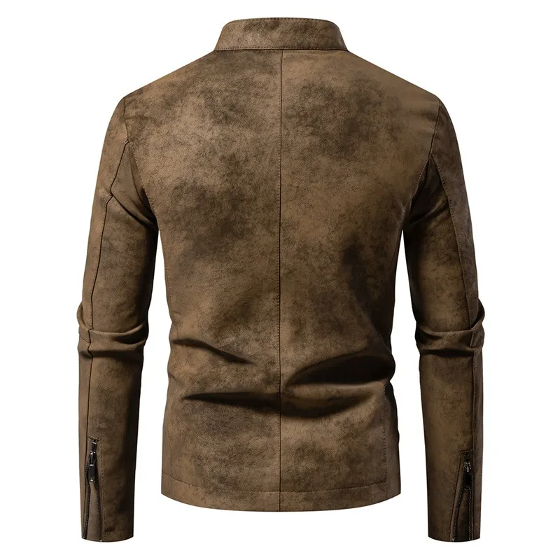 New American Retro Leather Jacket with A High-end Feel, Retro Tie Dye Washed Matte Craftsmanship, Cool Motorcycle Leather Jacket - Image 3