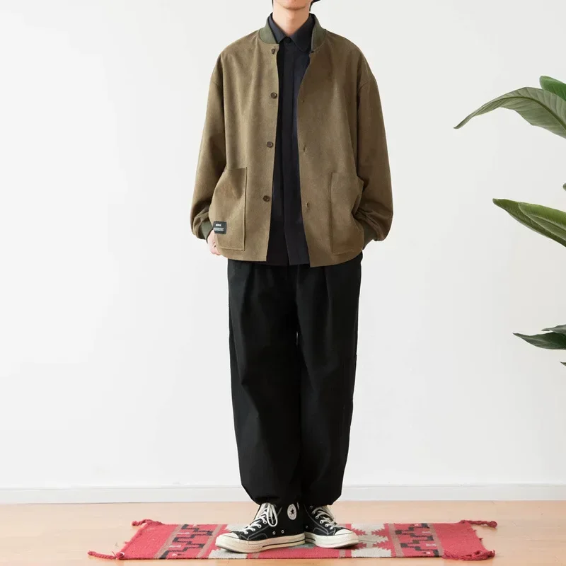 Men's Spring Autumn Japanese Vintage Draped Chamois Leather Loose-Fit Shoulder Ball Jacket Trendy Outerwear Men Clothing - Image 2