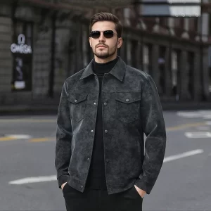 Men's Jackets Suede Lapel Single Breasted Long Sleve Outerwear & Coats Spring Autumn Fashion Streetwear Menswear Cardigan Jacket