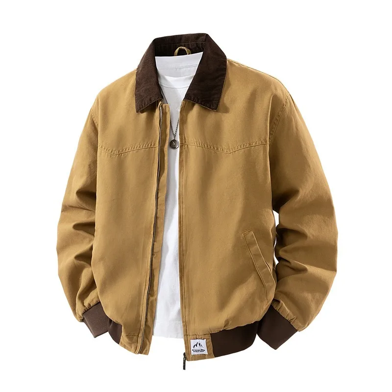 latest model American Retro Washed Cotton Jacket Men's New Spring Workwear Casual Lapel Jacket Men's Rugged and Versatile Sports - Image 2