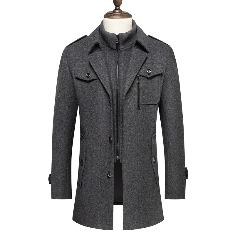 Men's Double Collar Wool Coats Fashion Handsome Autumn Winter Business Style High Quality Middle-aged Men's Fashion Woolen Coat - Image 4