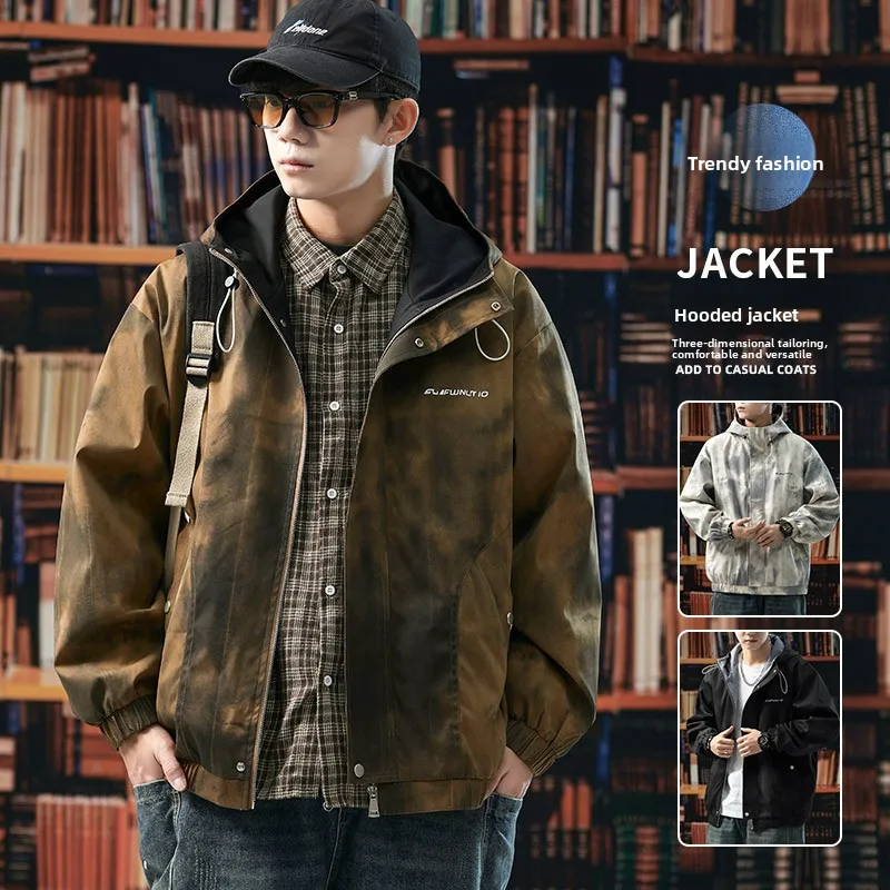 Men's Hooded Jacket Color-Blocked Loose-Fit Casual Outerwear for Spring and Autumn Fashion Soft Comfortable Versatile Men's Top