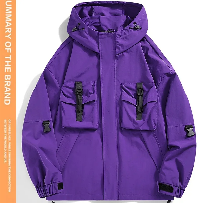 Outdoor Windproof Men Hiking Jackets Solid Color Comfortable Hooded Male Clothes Quality Trend Trekking Outerwear Fashion Loose