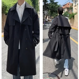 Korean Style Trench Coat Male Streetwear Windbreaker Trenchcoat Men Solid Business Loose Fashionable and Versatile Long Overcoat
