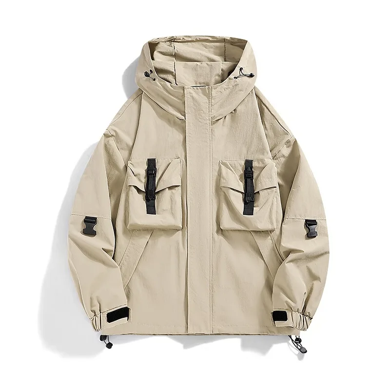 Outdoor Windproof Men Hiking Jackets Solid Color Comfortable Hooded Male Clothes Quality Trend Trekking Outerwear Fashion Loose - Image 2