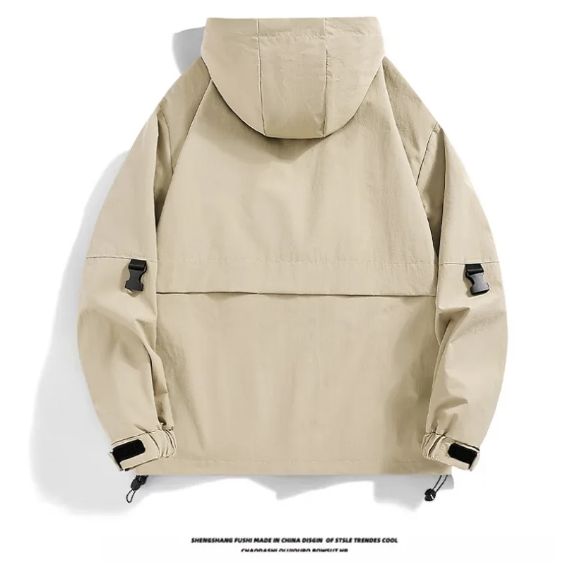 Outdoor Windproof Men Hiking Jackets Solid Color Comfortable Hooded Male Clothes Quality Trend Trekking Outerwear Fashion Loose - Image 5