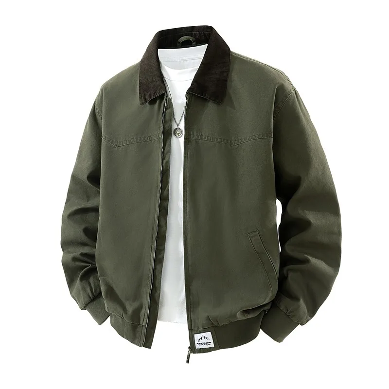 latest model American Retro Washed Cotton Jacket Men's New Spring Workwear Casual Lapel Jacket Men's Rugged and Versatile Sports - Image 3