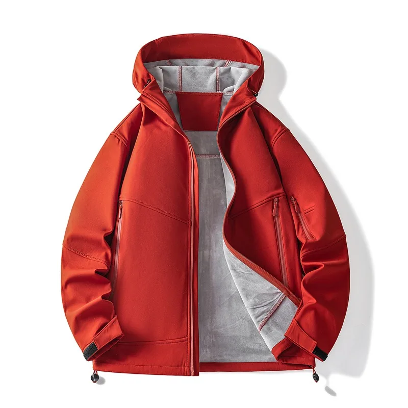 New Soft Shell Fleece Jacket for Men's Outdoor Waterproof Windproof Hooded Jacket Men's Hiking Casual Camping Climbing Jackets - Image 2