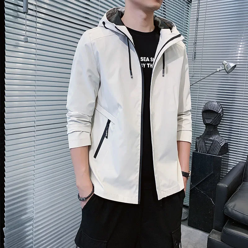 Spring and Autumn Loose Outdoor Casual Fashion Jacket Men's Youth Hooded Jacket Solid Color Handsome Jacket High Quality Jacket