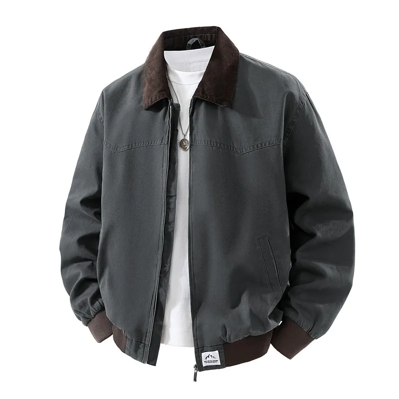 latest model American Retro Washed Cotton Jacket Men's New Spring Workwear Casual Lapel Jacket Men's Rugged and Versatile Sports