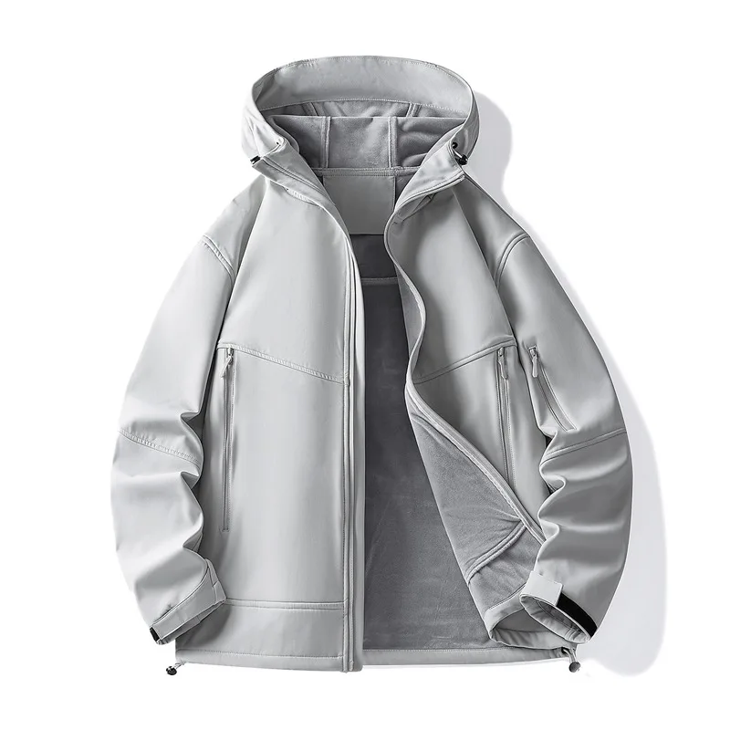 New Soft Shell Fleece Jacket for Men's Outdoor Waterproof Windproof Hooded Jacket Men's Hiking Casual Camping Climbing Jackets - Image 4