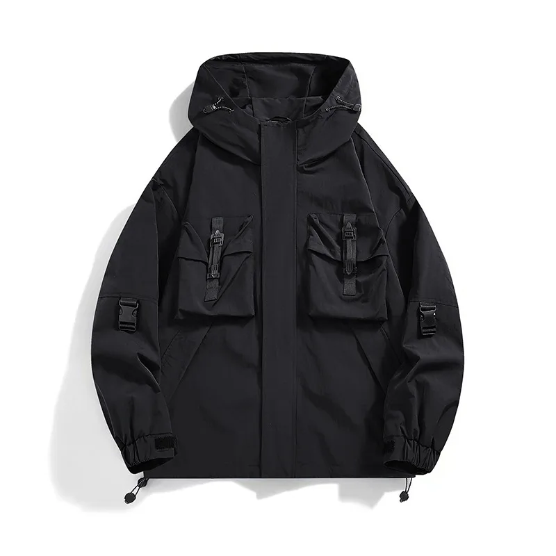 Outdoor Windproof Men Hiking Jackets Solid Color Comfortable Hooded Male Clothes Quality Trend Trekking Outerwear Fashion Loose - Image 3