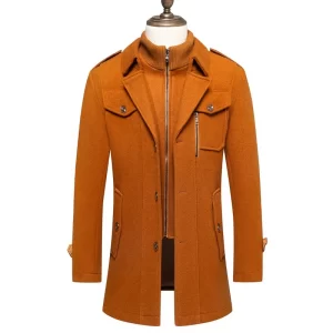 Men's Double Collar Wool Coats Fashion Handsome Autumn Winter Business Style High Quality Middle-aged Men's Fashion Woolen Coat