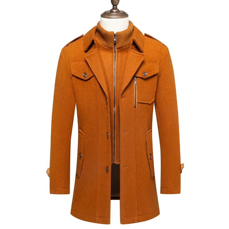 Men's Double Collar Wool Coats Fashion Handsome Autumn Winter Business Style High Quality Middle-aged Men's Fashion Woolen Coat