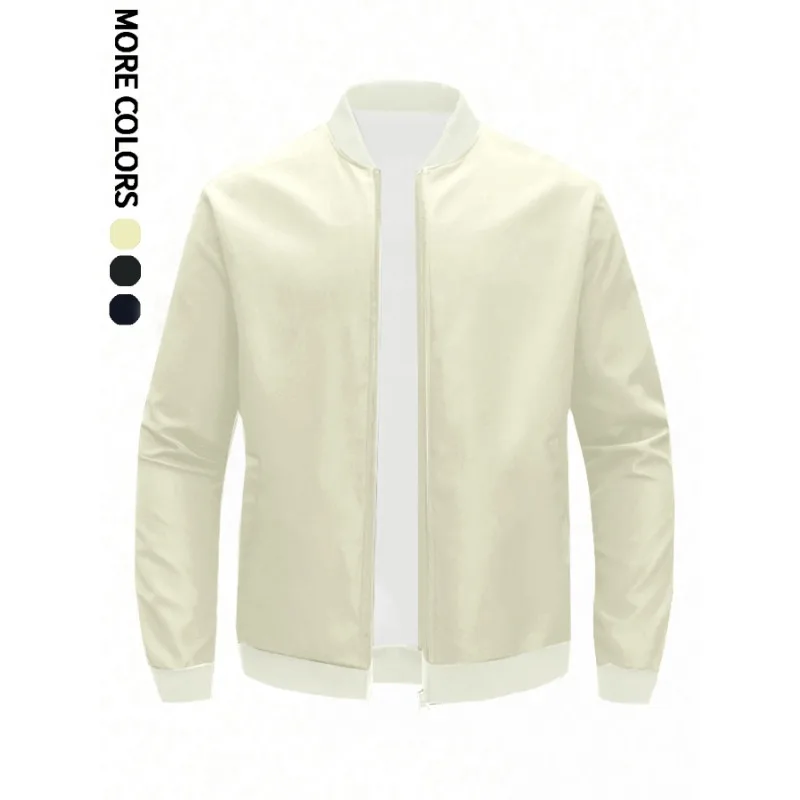 Latest Model Spring and Autumn New Baseball Collar Short Loose Solid Color Jackets Men's Business Casual Thin Coat Fashionable - Image 5