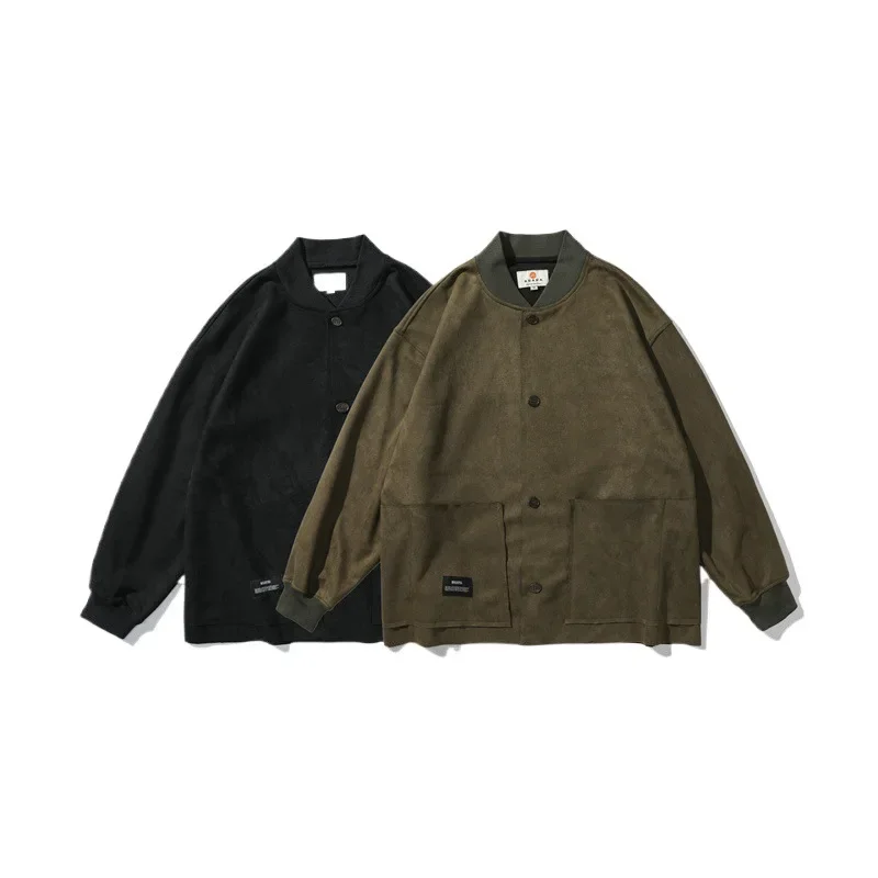 Men's Spring Autumn Japanese Vintage Draped Chamois Leather Loose-Fit Shoulder Ball Jacket Trendy Outerwear Men Clothing - Image 5