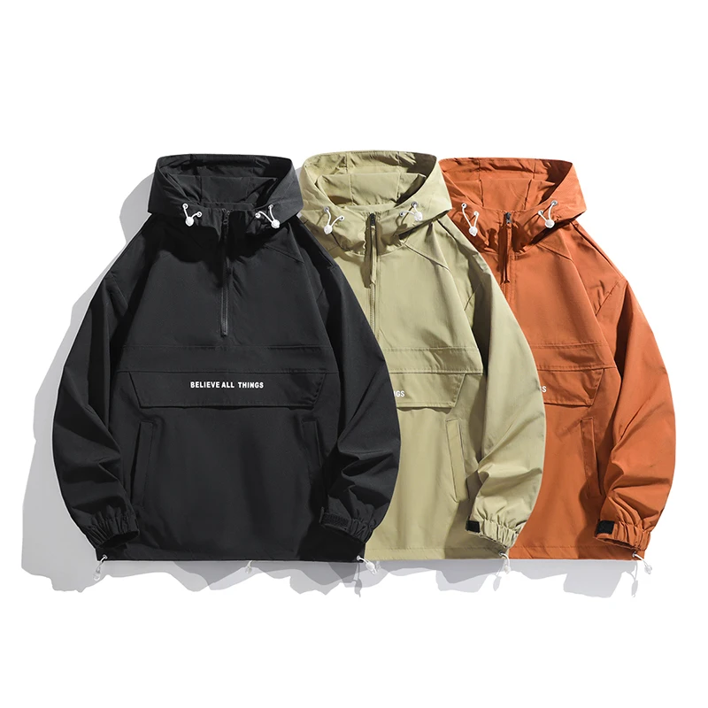 New Men Spring Autumn Waterproof Casual Versatile Top Japanese Korean Streetwear Fashion Loose Pullover Half Zip Hooded Jacket - Image 6