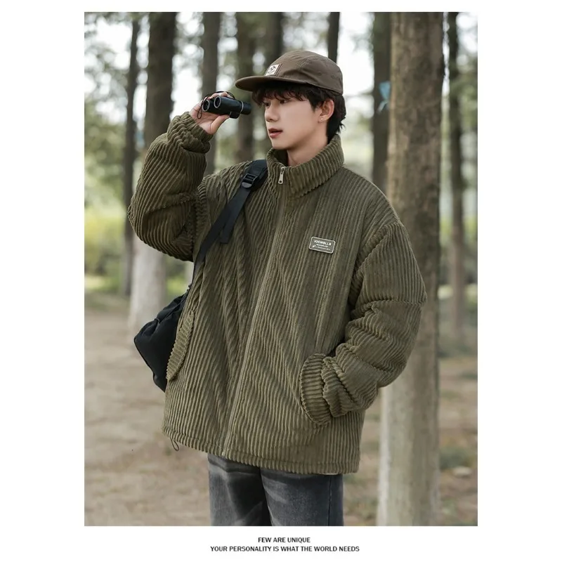 Hot Selling Men's Cotton Thick and Warm Parka Coat, Winter Corduroy Cotton Jacket, Winter Men's Solid Color Casual Winter Clothi - Image 2