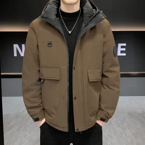 Men Hooded Long Sleeve Zipper Casual Loose and Comfortable Warm Men Thick Waterproof Jacket Parkas Coat Windproof Hat Jacket