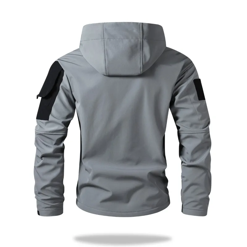 Men Lurker Shark Skin Soft Shell Tactical Jacket Waterproof Fleece Hooded Coat Hunt Clothes Outdoor New Solid Pocket Jacket Men - Image 4