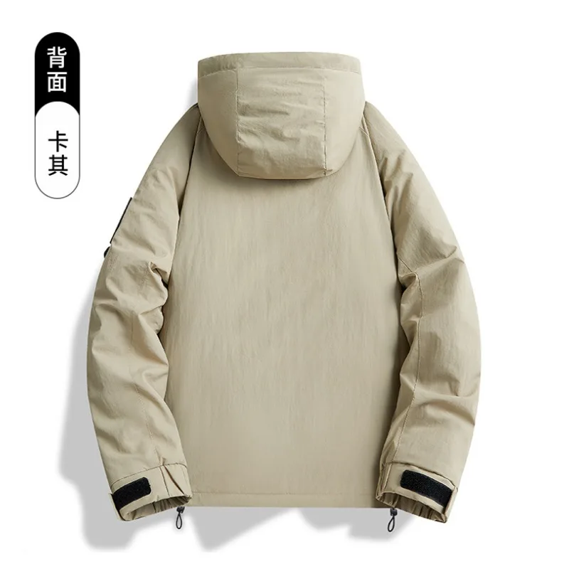 Winter Thickened Hooded Cotton Jacket Outdoor Waterproof Magic Tape Arm Badge Warm Multi-pocket Waterproof Coat for Men - Image 6