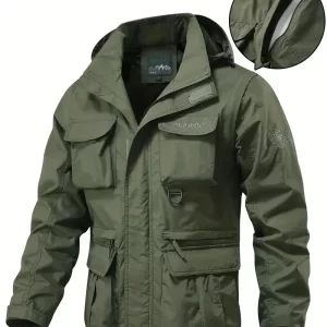 Men's Casual Waterproof Multi Bag Cargo Jacket Vest Suitable for Outdoor Activities Detachable Windproof Hooded Men Jackets