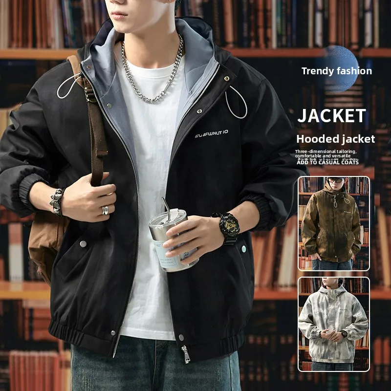Men's Hooded Jacket Color-Blocked Loose-Fit Casual Outerwear for Spring and Autumn Fashion Soft Comfortable Versatile Men's Top - Image 3