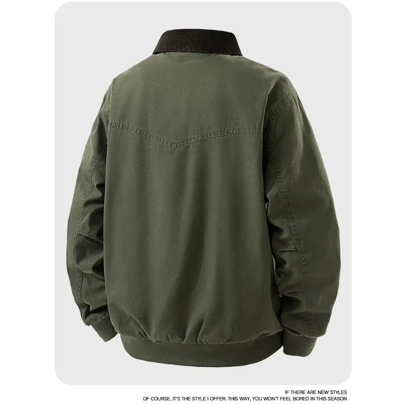 latest model American Retro Washed Cotton Jacket Men's New Spring Workwear Casual Lapel Jacket Men's Rugged and Versatile Sports - Image 5