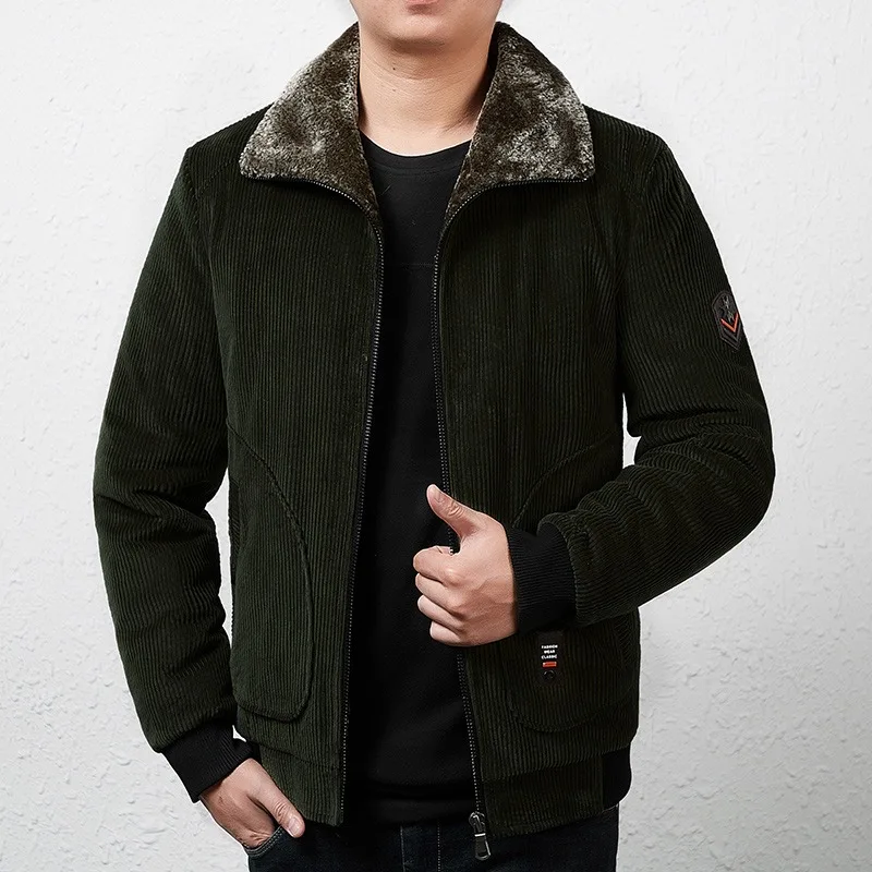 Winter Jacket Men's Male Thermal Windbreaker Plus Size Men's Warm Winter Corduroy Jackets and Coats Fur Collar Casual Outwear - Image 2