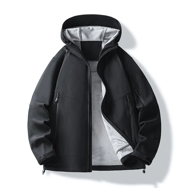 New Soft Shell Fleece Jacket for Men's Outdoor Waterproof Windproof Hooded Jacket Men's Hiking Casual Camping Climbing Jackets