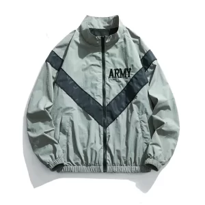 Vintage Bomber Jackets for Men's Spring Autumn Training Coat Vibe Wind Reflective Hooded Quick-drying Male Grayish Green Jackets