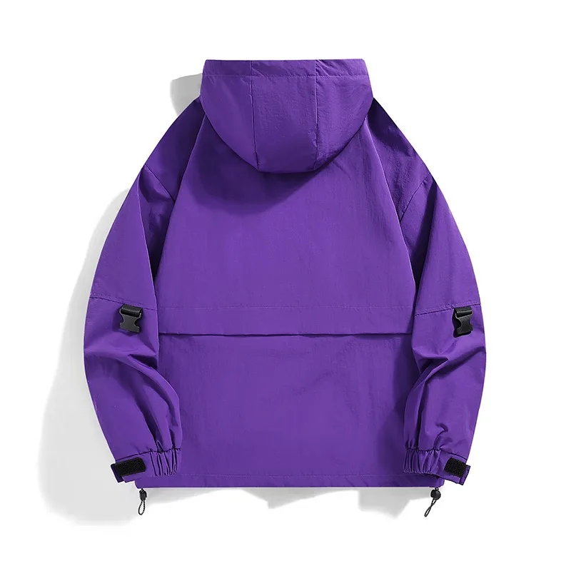 Outdoor Windproof Men Hiking Jackets Solid Color Comfortable Hooded Male Clothes Quality Trend Trekking Outerwear Fashion Loose - Image 4