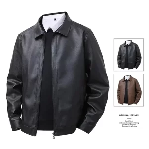 Men's New Leather Jacket Mens Top Windproof Casual Jacket Spring and Autumn Slim Fit Lapel Casual Jacket Bomber Coat