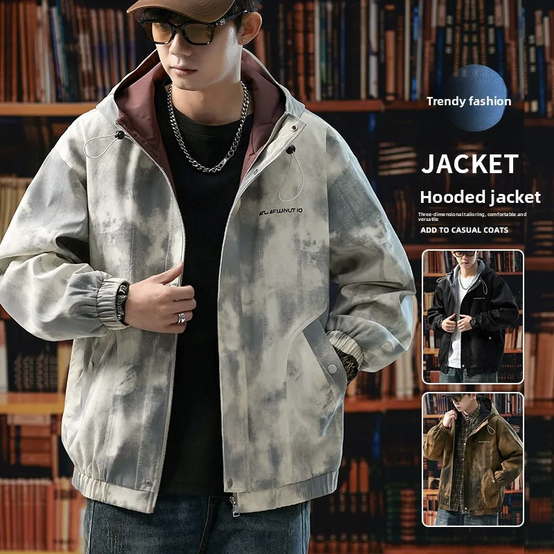Men's Hooded Jacket Color-Blocked Loose-Fit Casual Outerwear for Spring and Autumn Fashion Soft Comfortable Versatile Men's Top - Image 2