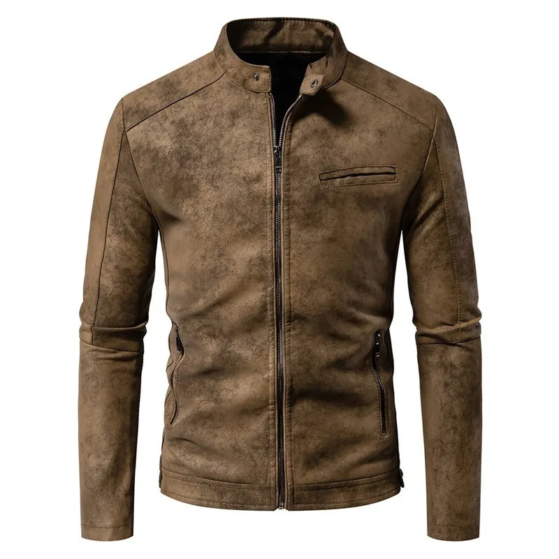 New American Retro Leather Jacket with A High-end Feel, Retro Tie Dye Washed Matte Craftsmanship, Cool Motorcycle Leather Jacket