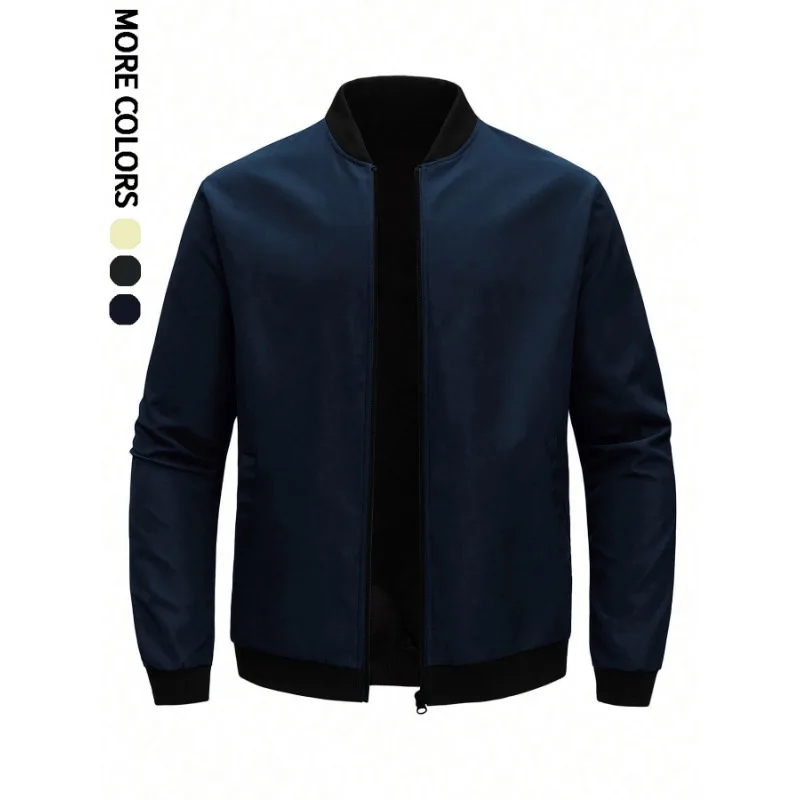 Latest Model Spring and Autumn New Baseball Collar Short Loose Solid Color Jackets Men's Business Casual Thin Coat Fashionable - Image 6