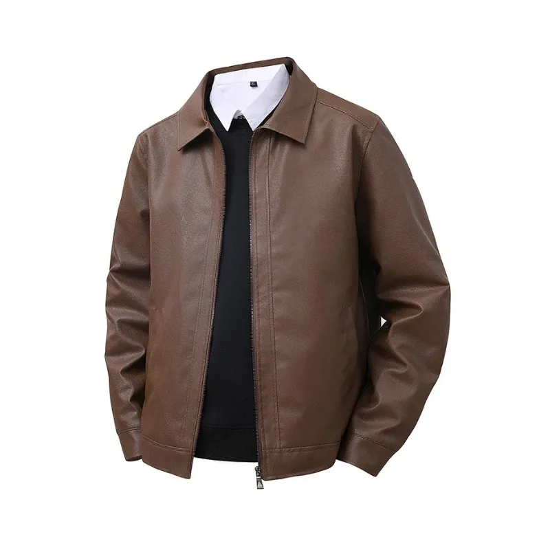 Men's New Leather Jacket Mens Top Windproof Casual Jacket Spring and Autumn Slim Fit Lapel Casual Jacket Bomber Coat - Image 5