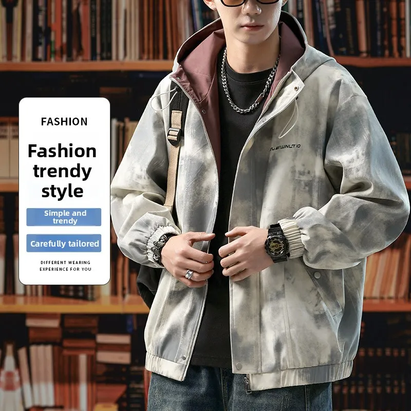 Men's Hooded Jacket Color-Blocked Loose-Fit Casual Outerwear for Spring and Autumn Fashion Soft Comfortable Versatile Men's Top - Image 4