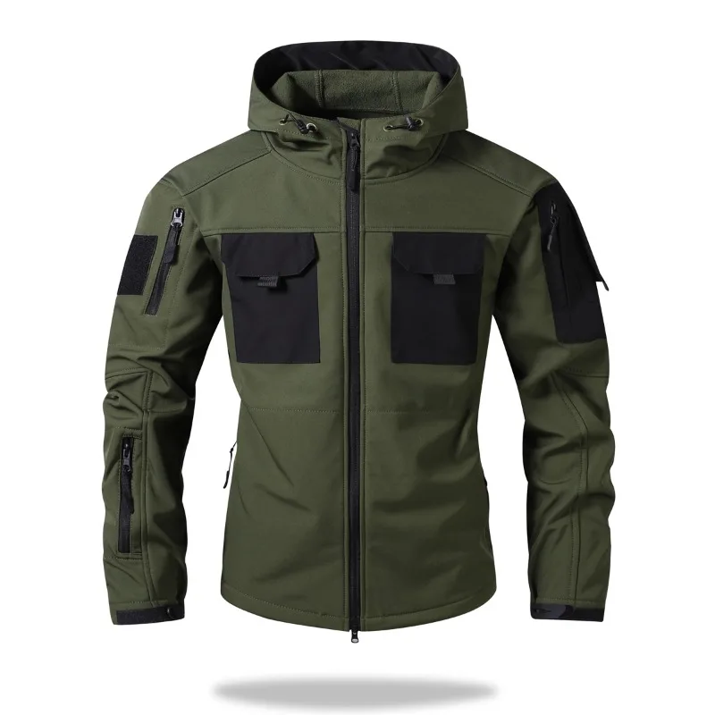 Men Lurker Shark Skin Soft Shell Tactical Jacket Waterproof Fleece Hooded Coat Hunt Clothes Outdoor New Solid Pocket Jacket Men