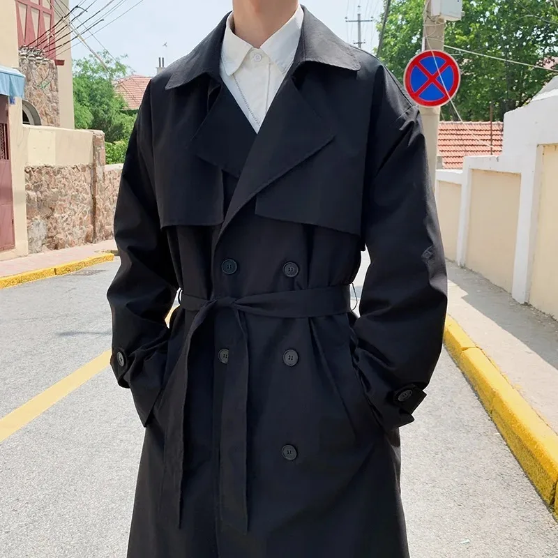 Korean Style Trench Coat Male Streetwear Windbreaker Trenchcoat Men Solid Business Loose Fashionable and Versatile Long Overcoat - Image 2